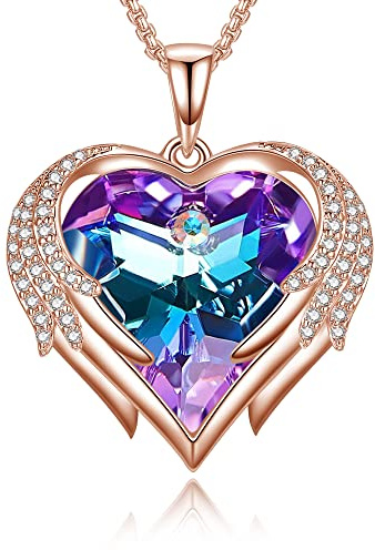 Praelinos Angel Wing Heart-Halsketten für Damen, Schmuck | Anhänger-Halsketten für Damen, Geschenkverpackung, Geschenke, Valentinstag, Muttertag, Weihnachten, funkelnd modisch.