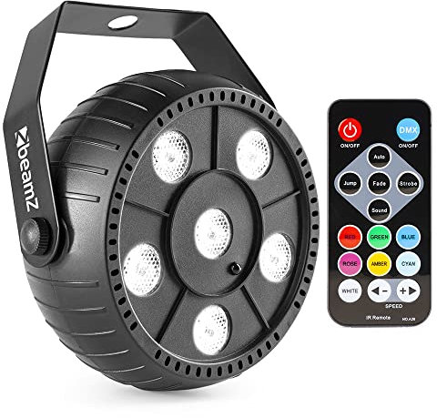 BeamZ PLP12 Foco Par con 6 leds de 1 W blancos, funciona con batería interna que se recarga vía USB, carcasa ligera construida en ABS, ángulo de HAZ 55º, modo automático o manual