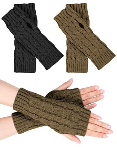 MELLIEX 2 Paar Halb Fingerlose Handschuhe, Damen Pulswärmer Winter Strickhandschuhe Warm Kurzer Halb Handstulpen Unisex