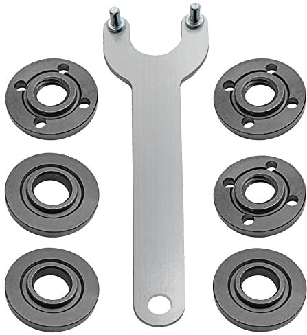 Grinder Angle Wrench with 6-Pack 5/8-11 Spanner Metal Lock Nut, Compatible with Dewalt Milwaukee Makita 193465-4 Bosch Black & Decker Ryobi 4.5 5 5/8-11