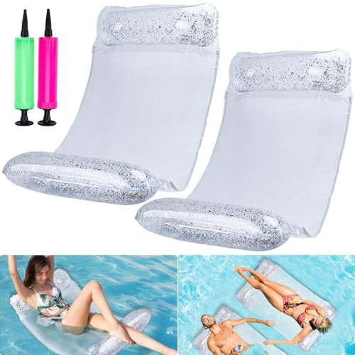 CYFIE 2 Stück Aufblasbare Wasserhängematte Erwachsene, 4-in-1 Luftmatratze Pool Wasser Hängematte Lounge Loungesessel Wasser Hängematte mit Netz, Pool Wasserhängematte Schwimmmatte mit Luftpumpe
