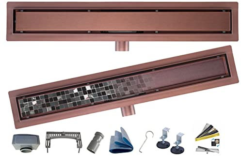 AQUA HEATING Caniveau de Douche Italienne avec Siphon Grille Sol de Douche Linéaire Acier Inoxydable Cuivre 60 cm