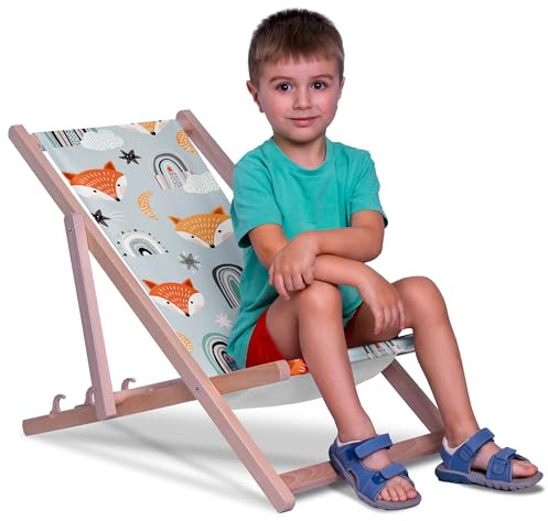 DreamRoots Kinder Liegestuhl Outdoor, Klappbarer Gartenstuhl für Draußen, Faltbarer Campingstuhl mit Waschbarem Bezug aus 100% Polyester bis zu 130 kg