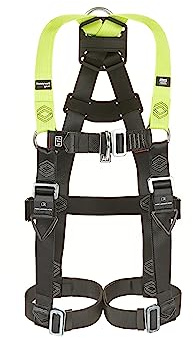 Miller H500 Full Body Construction Harness Industrial Standard IS3 Model with Mating Leg & Chest Buckles, Back & Front D-Rings, Rated 140 Kg, Citrus Green, Size 2, 1036098