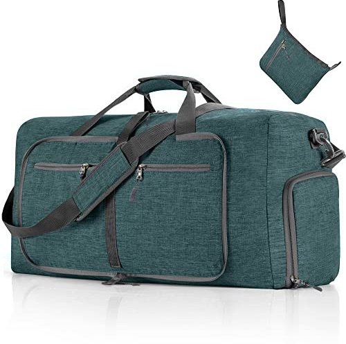 Vomgomfom Leichte Faltbare Reisetasche Groß 65L Sporttasche Damen Herren mit Schuhfach, Travel Duffle Bag Sport Tasche für Reisen Gym Urlaub Übernachtung (Grün)