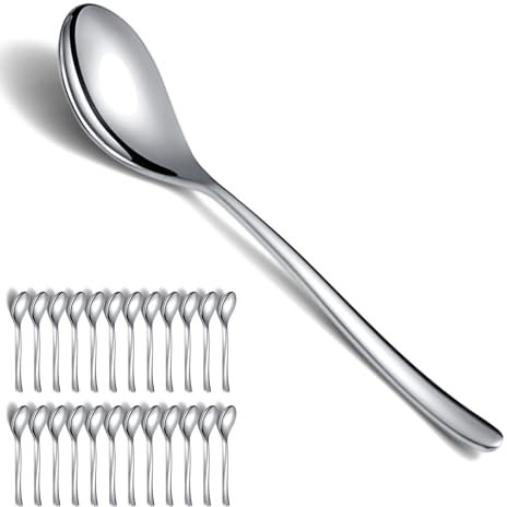 Kyraton Suppenlöffel 24 Stück, 20.3cm Tafellöffel aus Edelstahl, Küchenlöffel-Set, Menülöffel passend für jedes Abendessen, Familien, Café. Spülmaschinenfest