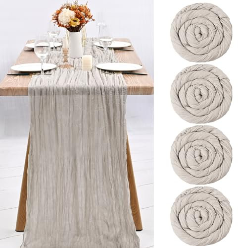 4er-Pack braungrauer Käsetuch-Tischläufer, halbdurchsichtige Gaze-Tischdecke 300 cm, rustikale Dekorationen für Küche, Hochzeit, Urlaub, Partyzubehör (braungrau, 300 cm)