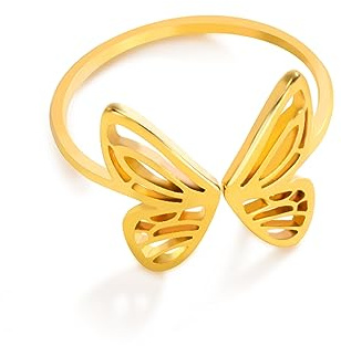 Dreamtimes Open Einstellbare Schmetterling Ring Edelstahl Gold Farbe Frauen Ästhetische Finger Ringe Kpop Mode Hochzeit Schmuck Geschenk