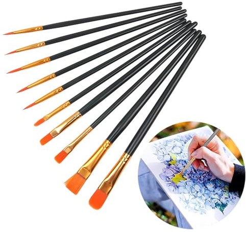 CONGGUAN 10 Pack Professional Paint Brushes Set - Nylon & Acrylic Fine Detail Brushes for Model Painting, Gouache, Oil & Acrylic Art (Precision Miniature Brushes, Durable Bristles)