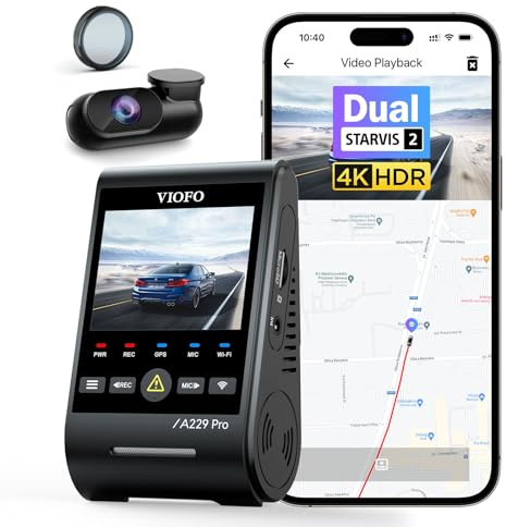 VIOFO A229 Pro 4K HDR Dash Cam, Dual STARVIS 2 IMX678 IMX675, 4K+2K Front and Rear Car Camera, 2 Channel with HDR, Voice Control, 5GHz WiFi GPS, Night Vision 2.0, 24H Parking Mode, Support 512GB Max