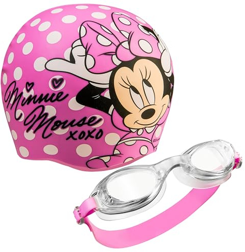Disney Set de Gafas Buceo y Gorro Piscina Niña con Protección Antiempañante y UV (Rosa Minnie, 3-6 Años)