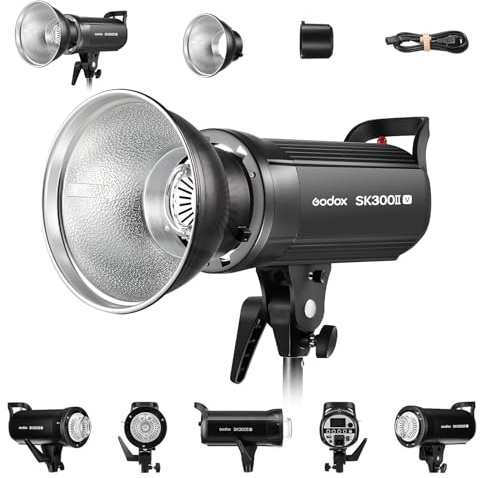 Godox SK300II-V SK300IIV 300Ws Photo Studio Strobe Flash Monolight Light with Reflector Kit, Bowens Mount, 10W LED Modeling Lamp for Studio, Shooting, Location, Portrait Photography 110~120V