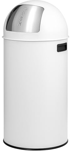 eluno Pushmülleimer 35 Liter aus Stahlblech, Retro Abfalleimer mit abnehmbarem Deckel, Abfallsammler, Küchen Mülleimer mit Push Klappe (Weiß)