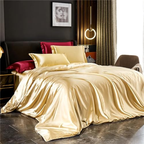 Haitpant Solid Mulberry Silk Bedding Set With Duvet Cover Bed Sheet Pillowcases Luxury Satin Single Double Bedsheet King Queen