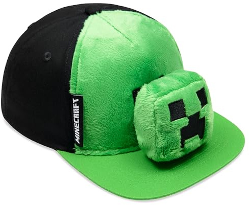 Minecraft Casquette Baseball Enfant avec Accessoire Peluche 3D Amovible Creeper Chapeau de Soleil Idée Cadeau Garçon Gamer (Vert/Noir)