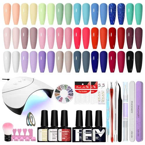 Phoenixy U V Nagellack Set 27 Stk. Gel Nagellack U V mit LED Lampe Gelnägel Set Gelnägel Starterset mit Nagelwerkzeuge und Zubehör Geschenk Für Frauen