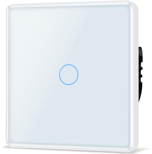 TAWOIA Touch Lichtschalter 1 Fach 1 Wege Unterputz Schalter mit 2.5D Curved Glas Platte 86 * 86mm Wandlichtschalter Weiß
