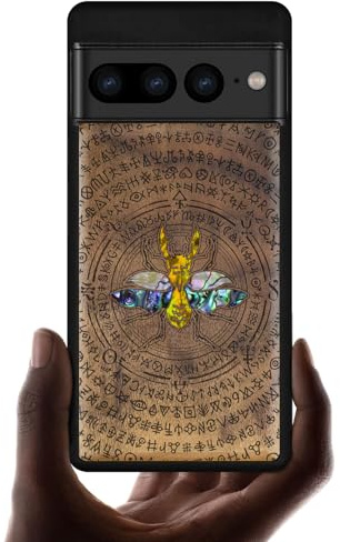 Carveit Designer Wooden Case for Google Pixel 7 Pro Case Cover [Wood Engraving & Shell Inlay] Compatible with Wireless Chargers Pixel 7 Pro Case (Stag Beetle-Walnut)