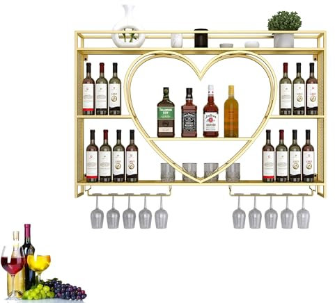 LED-beleuchtetes Flaschenregal zur Wandmontage mit Weinglashalter, modernes Regal für Likörflaschen oder Wohnzimmer, Minibar, Organizer für Weinflaschen und Whiskey, stilvolles Küchenregal