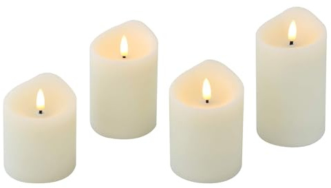 X-MAS Art Collection LED Rustik Kerzen Creme 4er Set Echtwachs Ø 7,5 cm mit Flammeneffekt &Timer