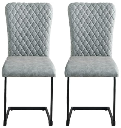 JaHECOME Freischwinger Schwingstuhl 2er Set, Esszimmerstuhl mit Kunstleder und hoher Rücklehne, Metallgestell, Moderner Küchenstuhl, Polsterstuhl für Wohnzimmer Konferenzraum Esszimmer(2, PU Grau)