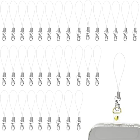 50 Stück Weiß Cordón para teléfono móvil para llaveros, anillas para teléfono móvil con mosquetón, correa para anilla de teléfono, cordón para colgante de teléfono móvil, colgante para llave USB