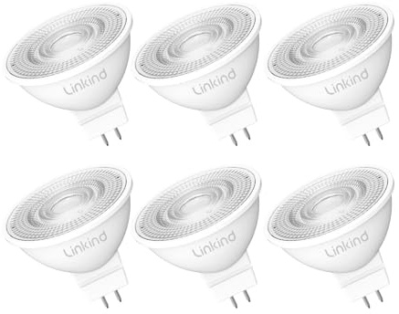 Linkind Dimmable MR16 LED Bulbs, 50W Equivalent GU5.3 Bi-Pin Base MR16 Bulbs, 12V Low Voltage 5W 2700K Soft White 500lm 40° Beam Angle for Spotlights, Recessed, Tracking, Landscape Lighting, 6 Packs