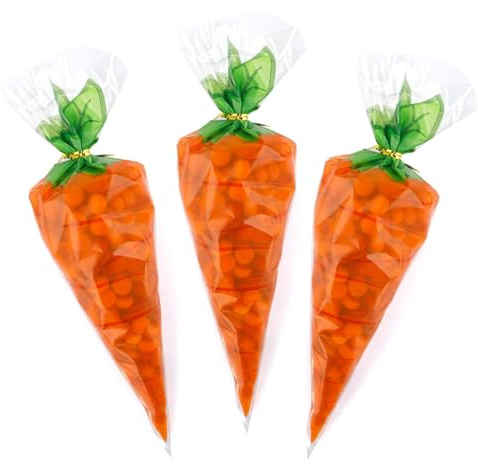 200Stück Ostertüten Karotten Tüten,20X35Cm Cellophantüten Ostern,Spitztüten Süßigkeiten,Papiertüten Ostern Für Ostern,Kindergeburtstage & Schultüten–Geschenkbeutel Für Eltern & Lehrer