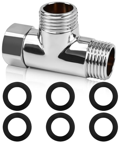 CONJURAIDE Pieza en T de latón de 1/2 pulgadas, distribuidor de conexión de agua con 6 arandelas, adaptador en forma de T de 3 vías, adaptador para manguera de ducha para grifo de agua potable (20 mm