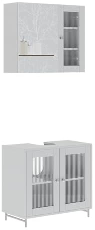 Vicco Badmöbel-Set Malte, Weiß, 60 cm, besteht aus Badspiegel und Waschbeckenunterschrank