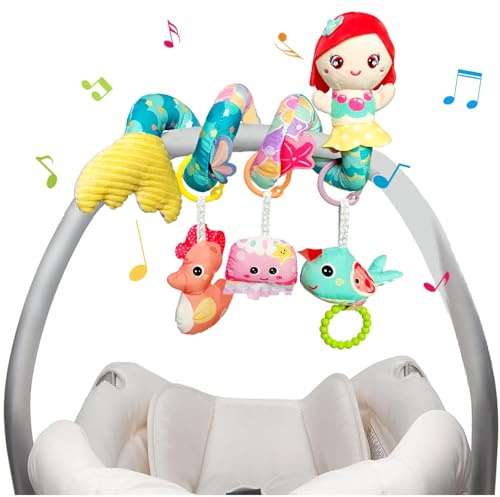 Gdbykds Spiral Pram Toys for Babies 0-6 Months - Activity Spiral Toy for Pram, Musical Infant Car Seat Stroller Spiral Hanging Toys - 4-in-1 Separable Activity Newborn Sensory Toy for Baby Girls