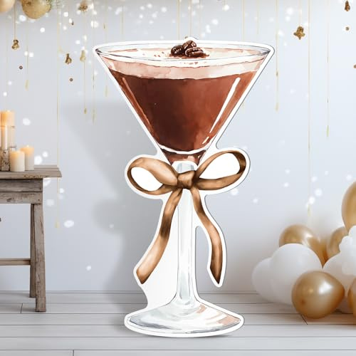 Colingmill 4ft Espresso Martini Birthday Decor Brown Cardboard Cutout | a Tini Bit Older Decor, Large Martini Standee for Women Birthday, Bar Bachelorette Bridal Shower Decor with Gold Ribbon Bow
