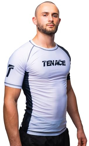 Tenace T-shirt de Compression Jiu Jitsu Compétition - Rashguard pour Entraînement MMA, BJJ, Grappling Rashguard, blanc, XL