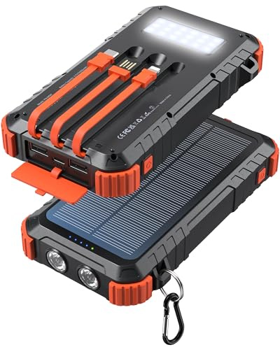 Uukto Power-Bank-Solar-Charger 45800mAh Fast Charging with 3 Built-in Cables LED Flashlight Portable External Battery Pack Compatible with All Smartphone, Tablet, Drone, Camera, etc.