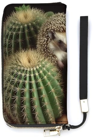 BVKWNTSA Fashionable Large-Capacity Hedgehogs Cactus Printed Leather Wallet Vertical, Internal Multi-Compartment Design - Meet Your Diverse Travel Needs