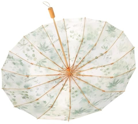 Meichoon UPF50+ UV Protection Umbrella Large 102cm/40in Stylish & Durable 16-Bone Windproof Compact Travel Retro Design Sun & Rain Parasol for Women with Wood Handle