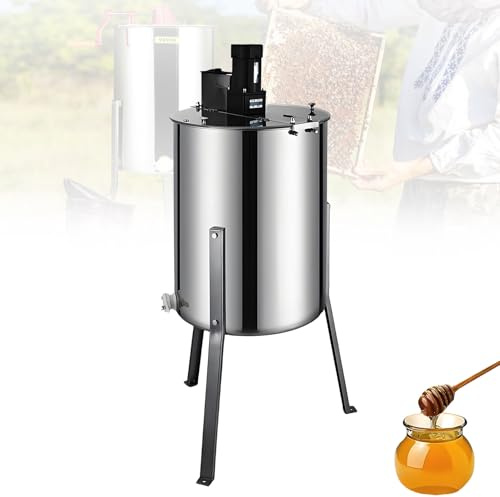 EpyGnom Estrattore di Mieles Elettrico Centrifuga per Mieles in Acciaio Inox da 140 W con Coperchio Trasparente Estrazione dei Favi per Apicoltura Attrezzatura per Centrifughe Apistiche 4Frame