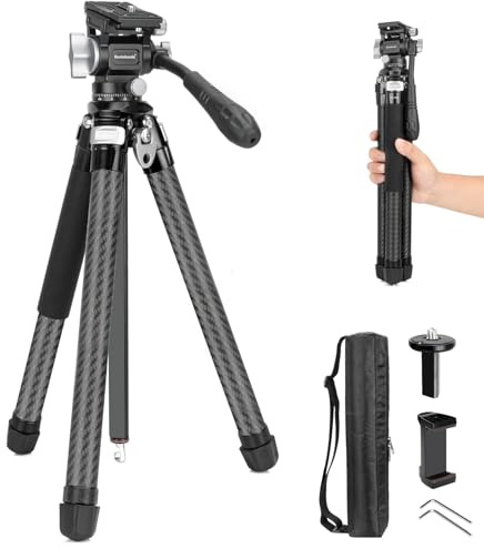 Koolehaoda Resestativ för video, 160 cm lättviktigt kamerastativ i aluminium med 360° panoramavätskehuvud, snabbfäste för resor, video, livestreaming, vloggning
