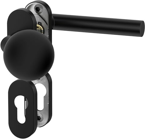 ERGO line NINA Links, Profiltür-Drückergarnitur mit Festem Türknopf, Oval-Rosette, Schwarz Türbeschlag, PZ-Rosette, Rosettengarnitur mit Knopfdrücker, TOP Qualität