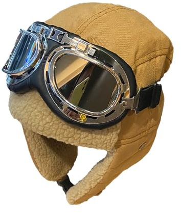 Gorro y Gafas de Aviador Vintage, Gorro cálido con Orejeras de Piel con Forro Polar, Gorra de piloto de trampero a Prueba de Viento de Invierno para Deportes al Aire Libre