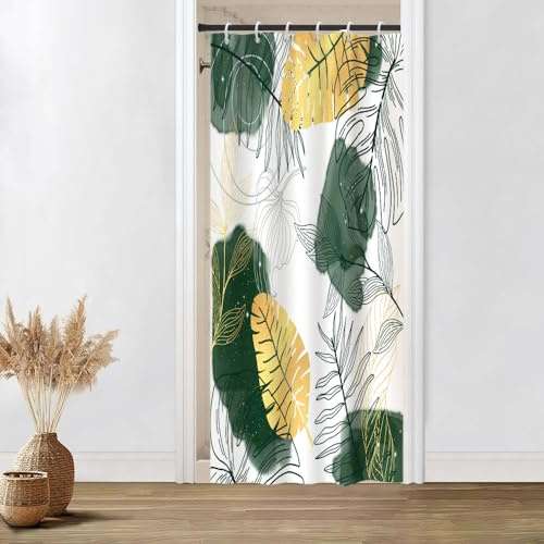 Tenda Doccia Antimuffa, Uiiooazy Tenda Doccia Piccola 90x180cm Verde Boho Tropicale Astratta Foglie di Palma Nero Oro Tende da Bagno Tessuto Lavabile Impermeabile Tende per Vasca da Bagno con 6 Anelli