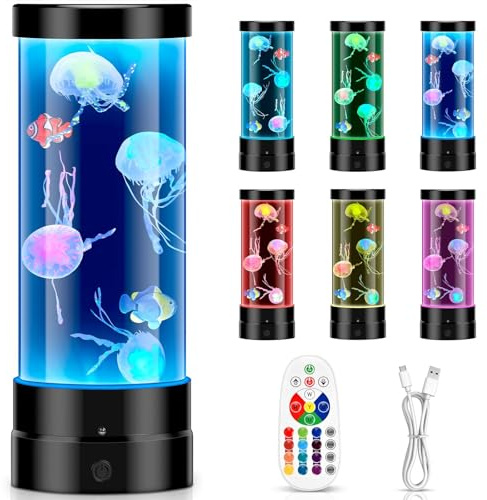 Eyoushow Quallen Lampe 17 Farben & 4 Lichtmodi mit Fernbedienung, Lavalampe Jellyfish Lamp 3-Helligkeit Stimmungslicht für Kinder und Erwachsene, Bürodekoration, Wohnraumdekoration