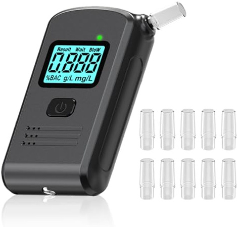 hommova Breathalyser for Personal Use, Portable Alcohol Tester with LCD Digital Display, Quick Blow Sensor for Home, Party or Travel (5 Pack Reusable Mouthpiece)