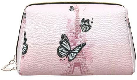 Paris Tower and Butterfly Printed Hand-held Zipper Cosmetic Bag Large Travel Toiletry Bag Suitable for Home and Travel