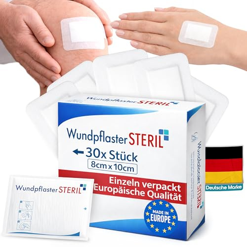 MedicalGut Wundpflaster steril 8x10 cm – 30 Stück einzeln verpackt | Selbstklebender Wundverband mit saugfähiger Wundauflage | Pflaster atmungsaktiv & hautfreundlich (8x10cm)