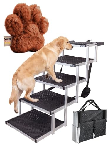 Hundetreppe für Auto Hund Anti Rutsch Einstiegshilfe Hundeleiter petigi | 5 Stufen , 70 kg Belastbarkeit, Aluminium, faltbar