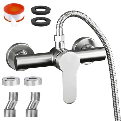 Duscharmatur Einhebelmischer, Mischbatterie für Dusche Wandmontage, Brausearmatur Aufputz Bad, Wandmontage Mischbatterie für Dusche, 304 Edelstahl Badewannenarmatur, G ½ Wasserauslass (Nach Oben)