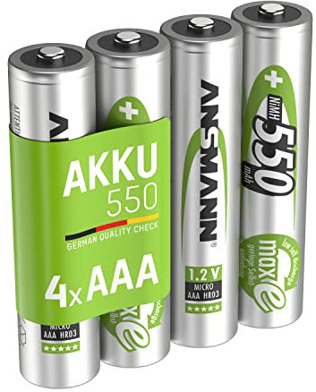 ANSMANN 4x Batterie ricaricabili mini stilo AAA - 550 mAh 1,2 V NiMH - Pila a ricarica veloce - fino a 1000 cicli di ricarica eco-friendly