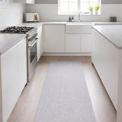 TEJIDOS EL MUNDO Alfombra vinilica de Tejido Trenzado de Alta Gama Lavable Antideslizante Alfombra Resistentes para Salon Cocina baño Pasillo - 067x200 cm., Beige