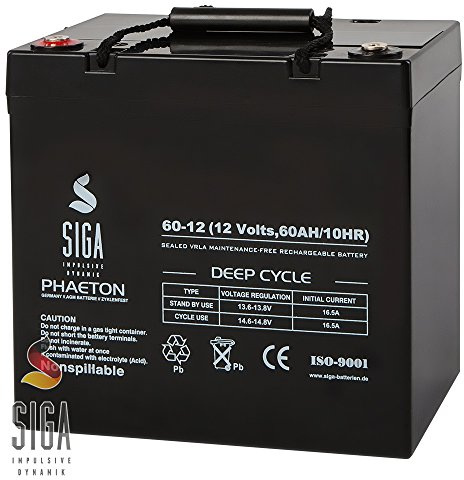 SIGA Akku 12V 60Ah AGM Batterie wiederaufladbar Solar Golf ersetzt 55Ah